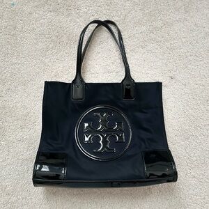 Tory Burch Black Patent and Nylon Tote